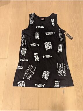 Ingear Black Tank Dress With White Fish Prints